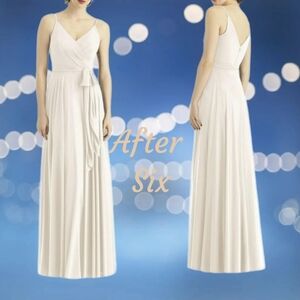 After Six Gown Womens Sz 14R Champagne Lux Chiffon Draped Flowy Romantic **READ*